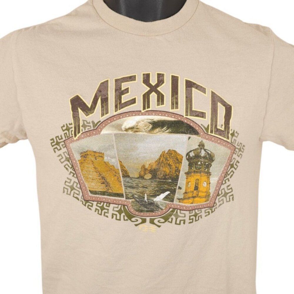 Mexico T Shirt Mens Size Small Beige Travel Destination Souvenir Tee